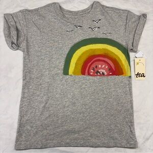 NEW Tea Collection Kids Rainbow Fruit Sunset Gray Tee Size 7